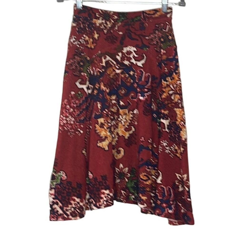 Anthropologie‎ Akemi + Kin Persian Rug Print Knit Midi Skirt Orange Red XSP NEW